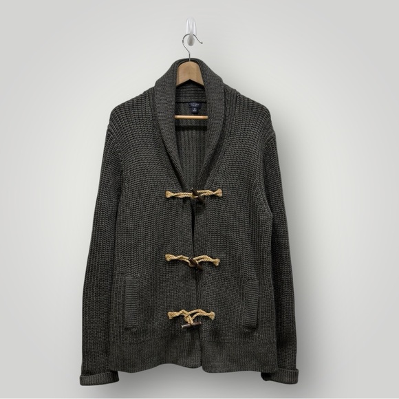 J. Crew Other - J. Crew Chunky 100% Wool Ribbed Toggle Closures Shawl Collar Cardigan Sz M Green